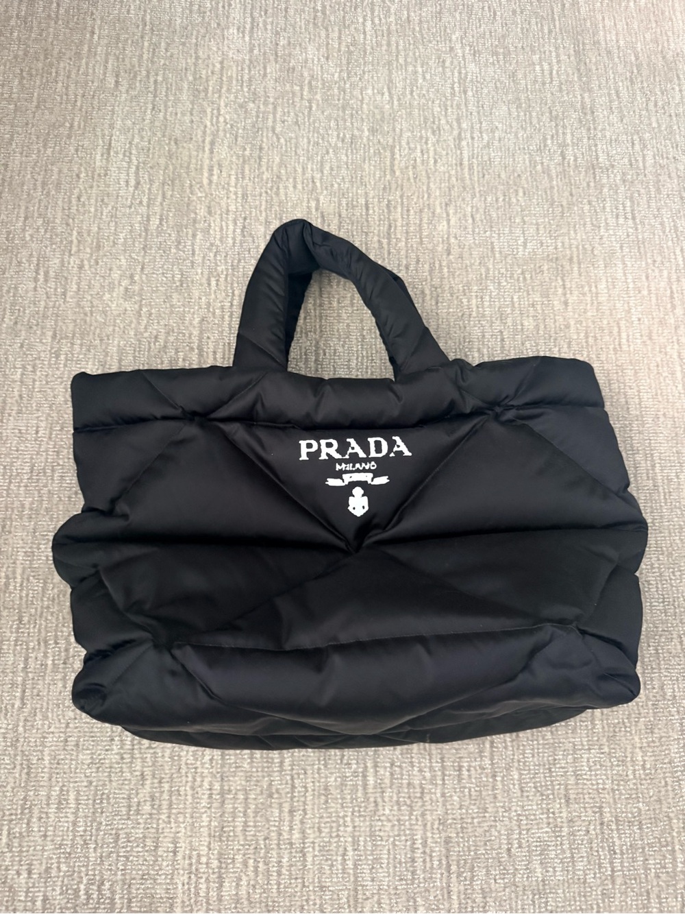 Prada Black Quilted Nylon Puffer Tote with Logo